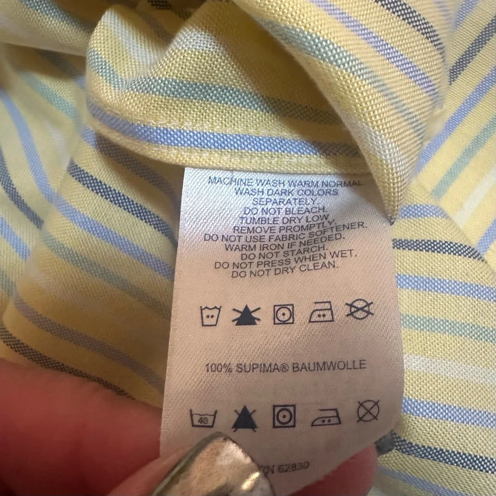NWOT Men’s LAND END Supima‎ Non Iron Oxford Yellow Striped Dress Shirt. 17.5-34.